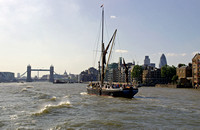 Travelling down the Thames River, view back towards Tower Bridge