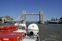 Travelling down the Thames River, approaching Tower Bridge